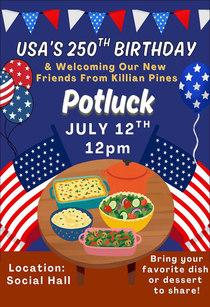 USA Birthday Potluck, July 12, 2026