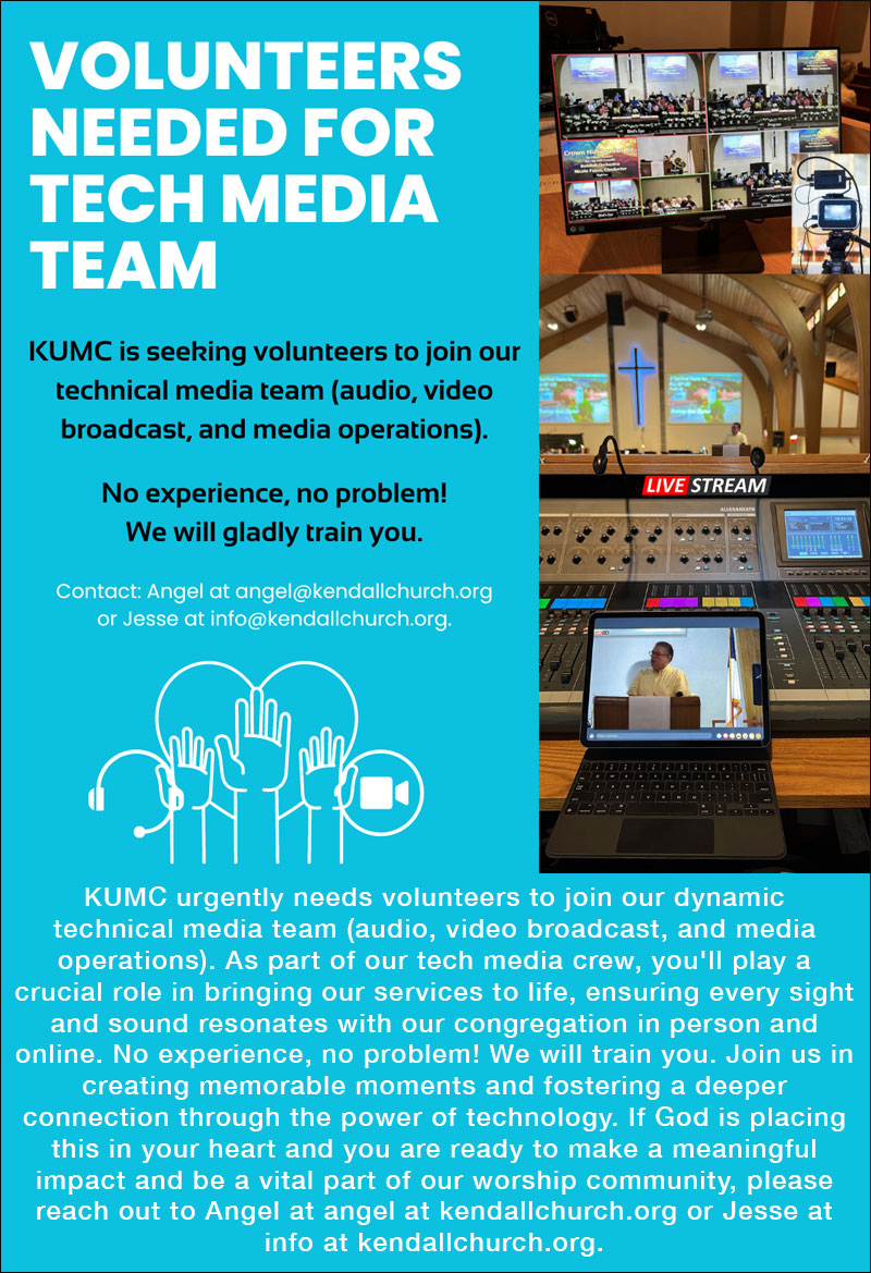 Volunteers needed for tech media team