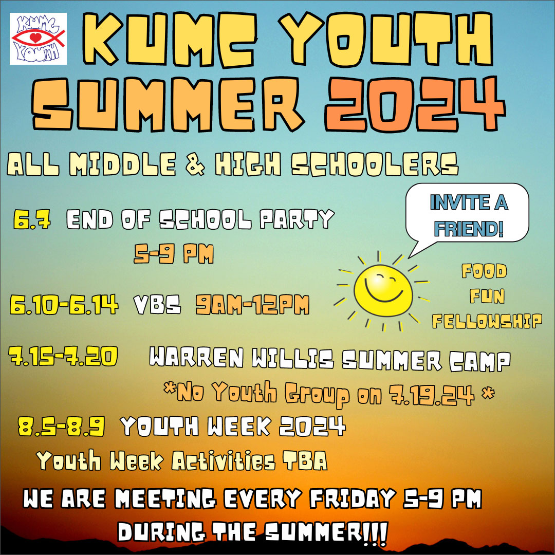 Youth Group Summer Schedule 2024