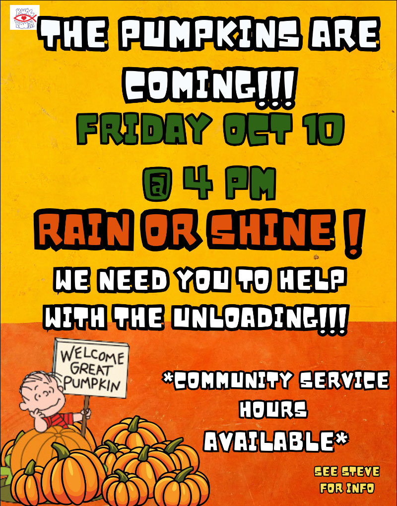 The Pumpkins are Coming - We Need Volunteers